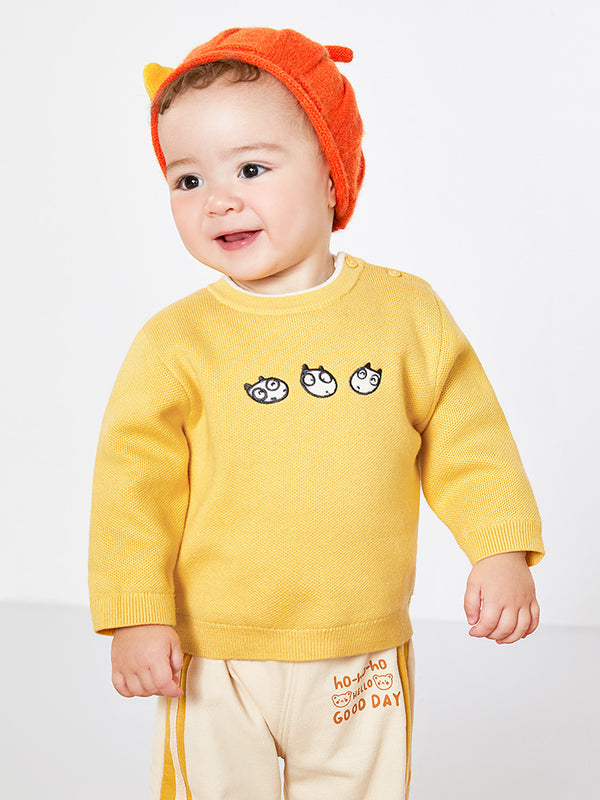 knitted baby boy sweater with print