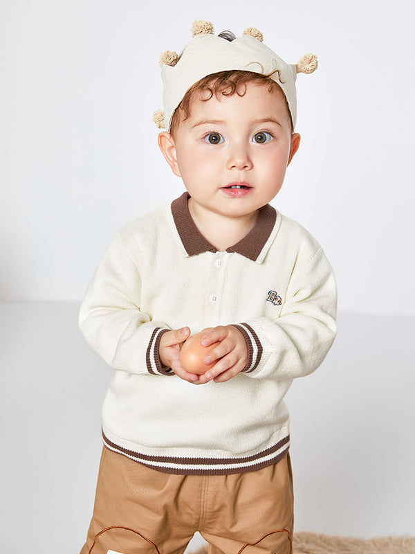 knitted baby boy sweater with small patch