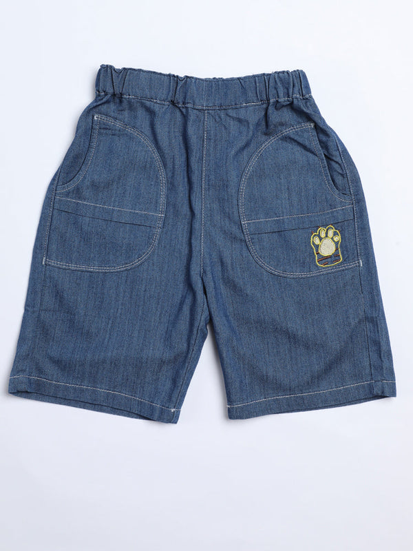Boys' Denim Shorts with Paw Embroidery
