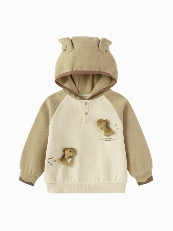 Boys' Hoodie with Dinosaur Appliqué and Ear Hood
