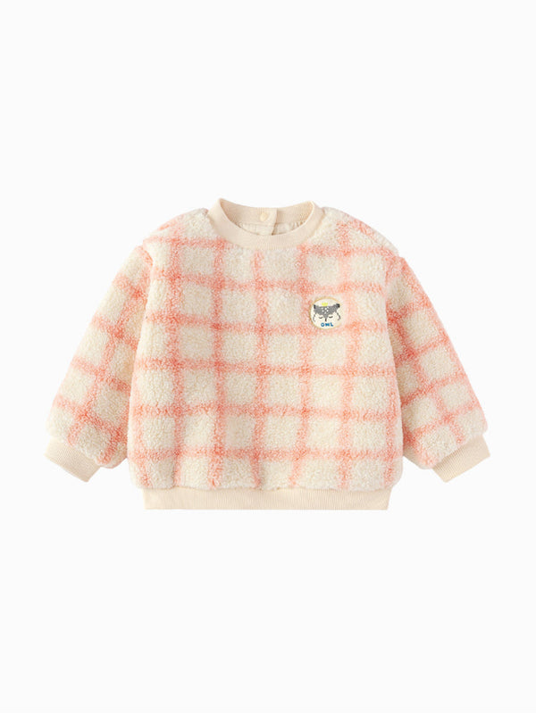 Boys' Fuzzy Checkered Sweatshirt with Owl Patch