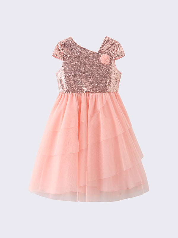 Tulle layered dress with sequinned pattern
