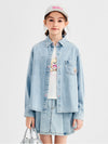 Girls' Denim Shirt With Chest Pocket Print