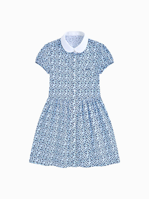 Short Sleeve Shirt Dress - Floral Print Pattern with Front Button Closure