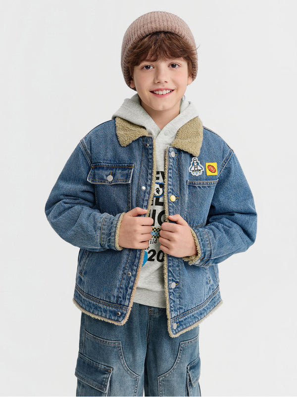 Boys' Denim Jacket with Faux Shearling Collar