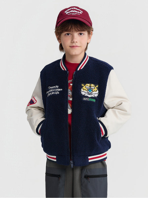 Boys' Varsity Bomber Jacket with Tiger Patch
