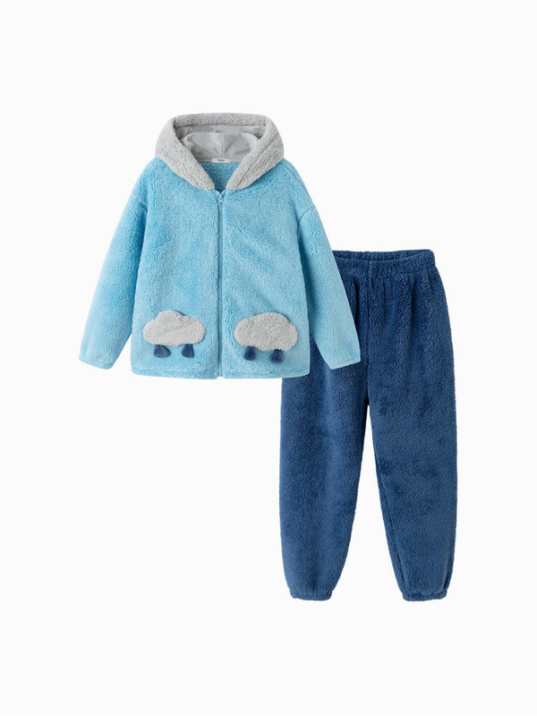 Boys' Fleece Set with Hood & Cloud Details