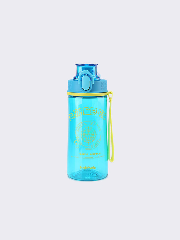 Transparent water bottle with graphic and wording print